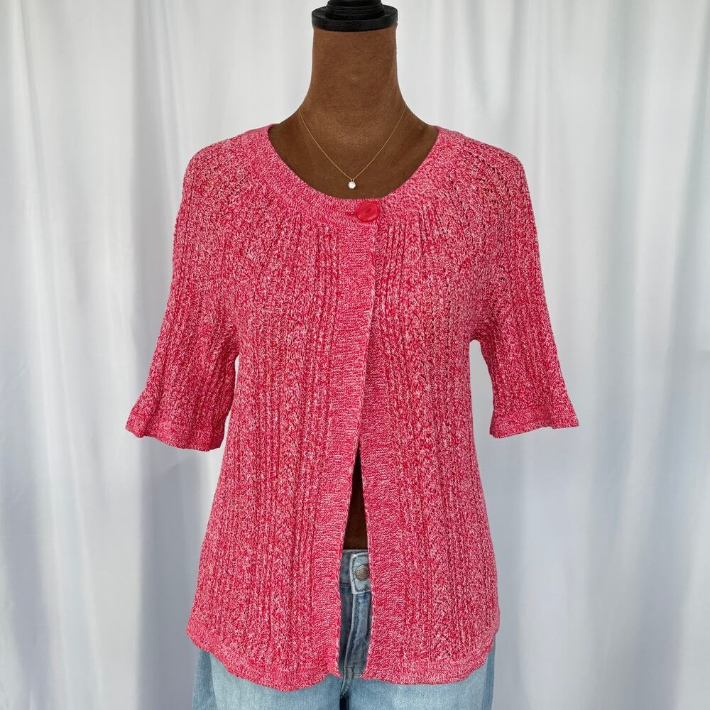 2000s Vintage Westbound Pink Cotton Cardigan 1/4 Sleeve Button Front Small